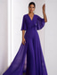 cheap Evening Jumpsuits-Jumpsuit Mother of the Bride Dress Wedding Guest Elegant Vintage V Neck Floor Length Chiffon Short Sleeve with Ruched Ruffles 2025
