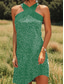 baratos Vestidos Boho-Mulheres Minivestido Vestidos Para o Verão Vestido A Line Férias Casual Para Noite Normal Gráfico Geométrica Poá Sem Manga Halter pescoço Vermelho Azul Roxo Verde Verão
