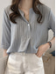 cheap Stripe&amp;Geometric Tops-Women&#039;s Shirt Striped Stylish Casual 3/4 Length Sleeve Crew Neck Regular Tops Daily Buttons Print White Pink Navy Blue Light Blue Summer