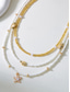abordables Collar de mujer-Conjunto de collar y pulsera tobillera en capas estilo playa para mujer con dijes de estrellas de mar y conchas, diseño de cuentas doradas y blancas, adecuado para vacaciones de verano, estilo casual y bohemio.
