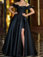 cheap BLACK-2-in-1 A-Line Mermaid / Trumpet Evening Gown Elegant Dress Formal Wedding Court Train Sleeveless Off Shoulder Satin with Ruched Pearls Slit 2025