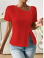 cheap Plain tee-Women&#039;s Shirt Plain Basic Casual Short Sleeve Asymmetrical V Neck Regular Tops Daily Buttons Asymmetric White Red Purple Summer