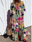 cheap Stripe&amp;Geometric Dress-Women&#039;s Maxi Dress A Line Dress Casual Outdoor Going out Regular Fit Floral Long Sleeve V Neck White Blue Orange Green Summer Spring