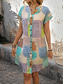 cheap Print Dresses-Women&#039;s Mini Dress Summer Dress Vintage Casual Street Date Loose Fit Geometric Short Sleeve Stand Collar Colourful Summer