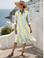 abordables Robe Rayée et Géométrique-Femmes Robe Midi Robe T-Shirt Occasionnel Date Coupe Ample Fleuri Graphique manche longue Col de chemise Jaune Rose Claire Bleu Vert Automne Hiver