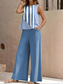economico Set da due pezzi-Set di pantaloni da vacanza per donne in 2 pezzi senza maniche girocollo grafica a righe casual blu verde khaki estate vestibilità ampia