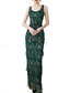 cheap Under $129.99-Green Embroidered Dress Mother of the Bride Dress Elegant Scoop Neck Floor Length Sleeveless with Sequin Tassel 2025