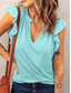 cheap Plain tee-Women&#039;s T Shirt Plain Fashion Modern Casual Short Sleeve V Neck Regular Tops Daily Weekend Ruffle White Pink Green Light Blue Summer