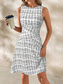 cheap Stripe&amp;Geometric Dress-Women&#039;s Mini Dress A Line Dress Work Dresses Off The Shoulder Dress Vacation Office Regular Fit Plaid Sleeveless Crew Neck Black White Wine Navy Blue Summer