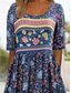 economico Abito Boho-Per donna Abito Midi Abito Estivo Abito Pieghettato Vacanza Casual Spiaggia Quotidiano Ferie Vestibilità comoda Floreale Grafico Manica Corta Girocollo Blu marino Estate