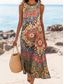 preiswerte Boho Kleider-Damen Maxikleid Sommerkleid Shiftkleid Schulterfreies Kleid Lässig Ausgehen Strand Normale Passform Grafik Stammes Ärmellos V Ausschnitt Rot orange Sommer Frühling