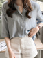 cheap Stripe&amp;Geometric Tops-Women&#039;s Shirt Striped Stylish Casual 3/4 Length Sleeve Crew Neck Regular Tops Daily Buttons Print White Pink Navy Blue Light Blue Summer