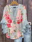 abordables Tops Florales-Blusa para mujeres con mangas de volantes en capas estampado floral gráfico bohemia vintage estilo diario de longitud 3/4 escote en V tops regulares prendas para uso diario vacaciones estampado en