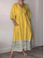 abordables Robes Rayés et Géométriques-Femmes Robe Midi Robe d&#039;Été Robe trapèze Vacances Occasionnel Boho Sortir Plage Graphique Géométrique Manche 3/4 Col en V Jaune Blanc Ecru Été Printemps