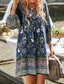ieftine Rochii Boho-Pentru femei Rochie Mini Rochie florala Rochie Boho Rochie imprimata Clasic Modern În aer liber Vacanță Concediu Fit regulat Floare Manșon Lung În V Galben Roz Îmbujorat Bleumarin Albastru piscină