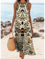 abordables Robes Boho-Femmes Robe maxi Robe trapèze Robe à épaules dénudées Vacances Occasionnel Boho Sortir Coupe Standard Fleuri Graphique Sans manches Col en U Jaune clair Bleu Été Printemps