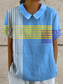 cheap Stripe&amp;Geometric Tops-Women&#039;s Blouse Graphic Geometric Striped Elegant Daily Stylish Short Sleeve Shirt Collar Regular Tops Work Daily Holiday Lace Yellow Blue Orange Summer Spring