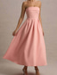 cheap White Graduation Dresses-Women&#039;s Midi Dress White Dress Graduation Dress Prom Dress Party Dress Fashion Wedding Party Evening Party Regular Fit Plain Sleeveless Strapless Black White Yellow Pink Summer