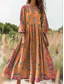abordables Robes Boho-Femmes Robe maxi Robe d&#039;Été Robe trapèze Robe Plissée Vacances Occasionnel Boho Quotidien Fête Sortir Coupe Ample Fleuri Graphique Manche 3/4 Col en V Jaune Violet Orange