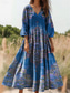 tanie Sukienki boho-Damskie Sukienka maxi Sukienka letnia Sukienka A line Plisowana sukienka Urlop Codzienny Boho Wyjściowe Luźny / a Kwiaty Graficzny W Tureckie Wzory Rękaw 3/4 W serek Rumiany róż Czerwony Niebieski