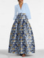cheap FLORALS-Blue Jacquard Brocade Floral A-Line Evening Gown Dress Formal Wedding Guest Floor Length Long Sleeve V Neck Belt Nylon with Slit Pocket