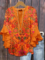 abordables Tops Florales-Blusa para mujeres con mangas de volantes en capas estampado floral gráfico bohemia vintage estilo diario de longitud 3/4 escote en V tops regulares prendas para uso diario vacaciones estampado en