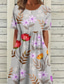 preiswerte Lässige Blumenkleider-Damen Midikleid Freizeitkleid Blumenkleid Klassisch Modern Täglich Urlaub Ausgehen Normale Passform Blume Kurzarm Rundhalsausschnitt Purpur Grau Herbst