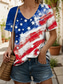 cheap Independence Day Top-Women&#039;s Patriotic  T Shirt Graphic American Flag Vintage Stylish Classic Red White And Blue Short Sleeve V Neck Regular Tops Daily Weekend Print Red Summer Spring