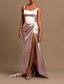 abordables Rose-Robe de Soirée Sirène Haute Fente Invité de Mariage Cocktail Fête Longueur de Sol Sans Manches Col Arrondi Robe de Demoiselle d&#039;Honneur Satin avec Robe Mascarade Froncée