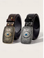 abordables Ceintures pour hommes-Ceinture western en similicuir pour homme avec boucle gravée vintage et pierre précieuse bleue, style cowboy pour rodéo, événements en plein air et tenue décontractée