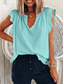 cheap Plain tee-Women&#039;s T Shirt Plain Fashion Modern Casual Short Sleeve V Neck Regular Tops Daily Weekend Ruffle White Pink Green Light Blue Summer