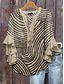 cheap Art&amp;Design Tops-Women&#039;s Blouse V Neck Graphic Leopard Striped Elegant Bohemia Ethnic 3/4 Length Sleeve Regular Tops Daily Holiday Vacation Wear Print Brown Khaki Summer Spring Fall