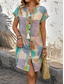 cheap Print Dresses-Women&#039;s Mini Dress Summer Dress Vintage Casual Street Date Loose Fit Geometric Short Sleeve Stand Collar Colourful Summer