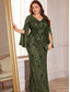 cheap GREEN-Mermaid / Trumpet Plus Size Dresses Elegant Curve Dress Formal Wedding Floor Length Long Sleeve V Neck Sequined with Sequin 2025