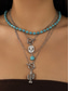 voordelige Dames ketting-Set gelaagde turquoise kralenkettingen voor dames in westernstijl – boho statement sieraden met cactus- en traanvormige bedels, ideaal voor festivals, countryconcerten en vrijetijdskleding