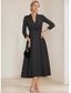 cheap Floor Length-A-Line Blazer Dress Mother of the Bride Dress Tuxedo Dress Stretch Crepe Elegant Simple Lapel Neckline Tea Length Satin 3/4 Length Sleeve with Solid Color