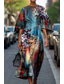 preiswerte Druck Blumen Kleider-Damen Langes Kleid Maxikleid Freizeitkleid Sommerkleid Mode Modern Täglich Date Wochenende Normale Passform Blumen Geometrisch Dreiviertelarm Rundhalsausschnitt Rosa Rote Blau Khaki Sommer