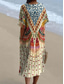 abordables Robes Boho-Femmes Robe Midi Robe d&#039;Été Robe trapèze Vacances Occasionnel Boho Soirée Sortir Plage Fleuri Graphique manche longue Col en V Beige Été Printemps