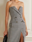 cheap Cocktail Dresses-Houndstooth Dress Tuxedo Dress A-Line Cocktail Dresses Blazer Dress Formal Semi Formal Tea Length Midi Length Sleeveless Blazer Lapel with Pockets Crystal Buttons Wedding Guest Dress 2025