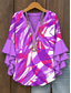 cheap Women&#039;s Floral Tops-Women&#039;s Blouse Layered Ruffle Sleeve Tops Graphic Leaf Abstract Bohemia Vintage Daily 3/4 Length Sleeve V Neck Regular Tops Daily Holiday Vacation Wear Print Yellow Red Blue Purple Green Summer