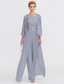 cheap Mom&#039;s Jumpsuits-Beach Wedding Jumpsuit/Pantsuit 3 Piece Mother of the Bride  Wedding Guest Elegant Plus Size Square Neck Floor Length Chiffon Corded Lace Sleeveless Wrap Included with Lace Appliques