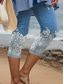 preiswerte Blaue 3D-Druck-Damen Leggings Capri Hosen 3D Druck Hohe Elastizität Urlaub Vintage Mode Knöchellang Hohe Taille Blumengrafik Geometrisch Atmungsaktiv Weich Dehnbar Formal Urlaub Büro Robin&#039;s Egg Blau
