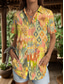 cheap Women&#039;s Boho Tops-Women&#039;s Shirt Graphic Geometric Color Block Vintage Daily Stylish Short Sleeve Shirt Collar Regular Tops Daily Yellow Pink Blue Purple Green Summer Spring