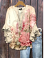 cheap Floral Tops-Women&#039;s Blouse V Neck Ombre Floral Graphic Elegant Bohemia Stylish 3/4 Length Sleeve Regular Tops Daily Holiday Vacation Wear Ruffle Print Blush Pink Light Green Light Blue Summer Spring Fall