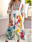 cheap Boho Dress-Women&#039;s Midi Dress Summer Dress Pleated Dress Vacation Casual Beach Daily Holiday Loose Fit Floral Graphic Short Sleeve Crew Neck White Green Summer