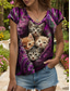 cheap Animals Tank Top-Women&#039;s  Animal Cat Camisole Tank Top Vintage Tropical Fashion Sleeveless Short Sleeve V Neck Regular Tops Daily Print Yellow Red Blue Purple Green Summer Spring