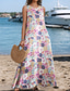 cheap Print Floral Dresses-Women&#039;s Maxi Dress A Line Dress Summer Dress Boho Daily Holiday Regular Fit Graphic Color Block Sleeveless Crew Neck White Khaki Beige Summer