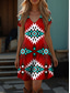 levne Boho šaty-Dámské Boho šaty západní šaty vintage mini šaty T-shirt šaty tee šaty letní šaty prázdninové ležérní plážové vycházkové regular fit grafické kmenové krátký rukáv V výstřih červená modrá fialová