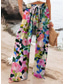 cheap Wide Leg &amp; High Waisted-Women&#039;s Wide Leg Chinos Baggy Pants Vacation Fashion Hawaiian Full Length High Waist Floral Graphic Drawstring Printing Soft Breathable Micro-elastic Vacation Street Causal Violet off-white Deep Blue