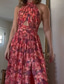 cheap Casual Floral Dresses-Women&#039;s Long Dress Maxi Dress Casual Dress Floral Dress Fashion Elegant Dress Outdoor Party Holiday Regular Fit Flower Sleeveless Halter Neck Red Summer